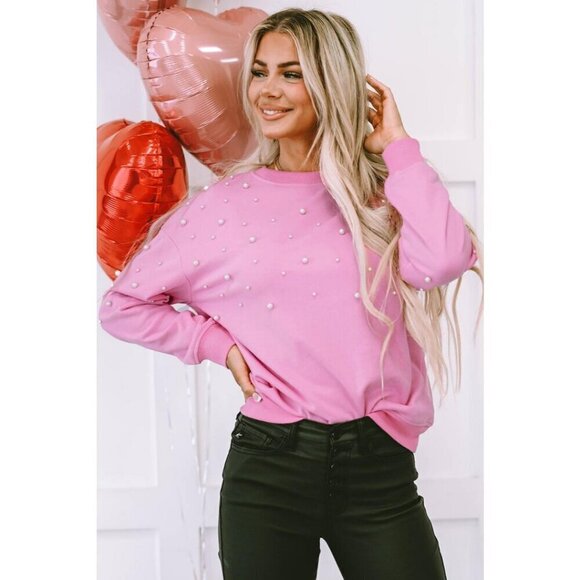 NWT AMELIA BUBBLEGUM PINK PEARL CREWNECK SWEATER - Picture 7 of 16